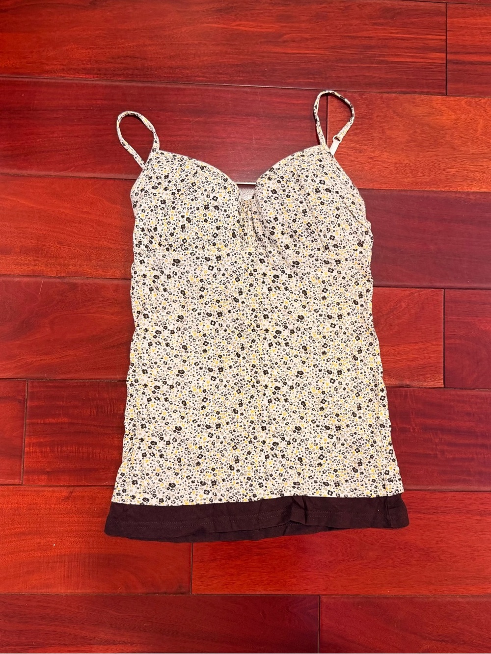 Y2K LEI Floral Tank Top Junior M 100% Cotton Built-In Bra Cute Vintage